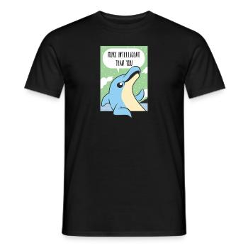 Comic Gift Dolphin Saying Intelligence Party Zoo - Men's T-Shirt - black - Front - AI Model Male 178 light (178cm)