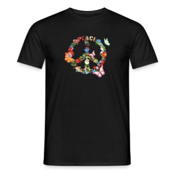 peace, love, hippie, flower power, 70s, peace - Men's T-Shirt - black - Front - AI Model Male 178 light (178cm)