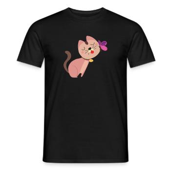 chat mignon avec papillon - T-shirt homme - noir - Devant - AI Model Male 178 light (178cm)