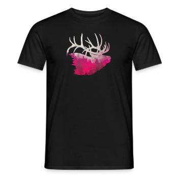 Deer moose antlers hunting Camping Lapland wapiti - Men's T-Shirt - black - Front - AI Model Male 178 light (178cm)