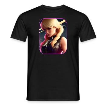 Fille blonde en steampunk cool avec du rose - T-shirt homme - noir - Devant - AI Model Male 178 light (178cm)