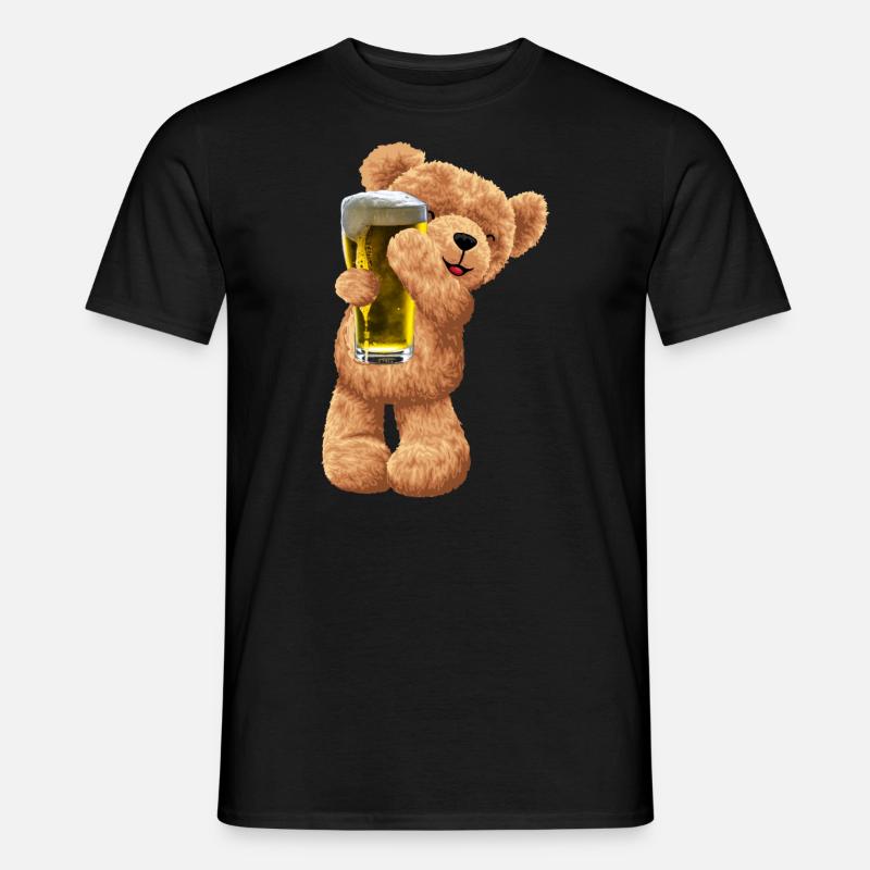 Teddybär Bär mit Bier - Männer T-Shirt - Schwarz