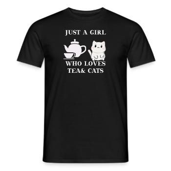Girl who loves tea and cats Geschenkidee Katze Tee - Männer T-Shirt - Schwarz - Vorne - AI Model Male 178 light (178cm)