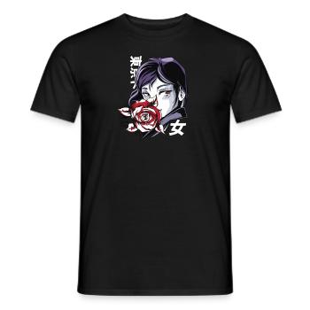 ANIME WOMAN ROSE I MANGA - Männer T-Shirt - Schwarz - Vorne - AI Model Male 178 light (178cm)