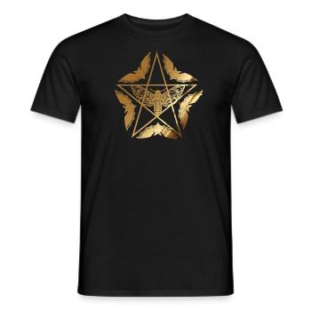 Gothic,Moth,Pentagon,Flowers,Red,Bat,Gold - Men's T-Shirt - black - Front - AI Model Male 178 light (178cm)