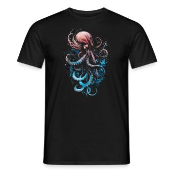 Pieuvre rose bleu sur fond noir - T-shirt homme - noir - Devant - AI Model Male 178 light (178cm)