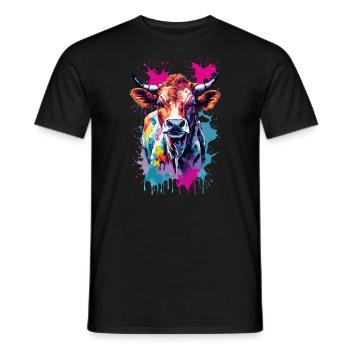 Ko Bauernhaus bunt in Aquarellen. Illustration - Männer T-Shirt - Schwarz - Vorne - AI Model Male 178 light (178cm)