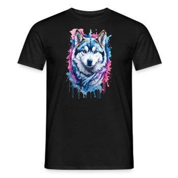 Chien husky sibérien à l’aquarelle. Illustration - T-shirt homme - noir - Devant - AI Model Male 178 light (178cm)