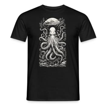 Ukiyo-E Vintage Kraken Fisherman Sea Fishing Design - Men's T-Shirt - black - Front - AI Model Male 178 light (178cm)