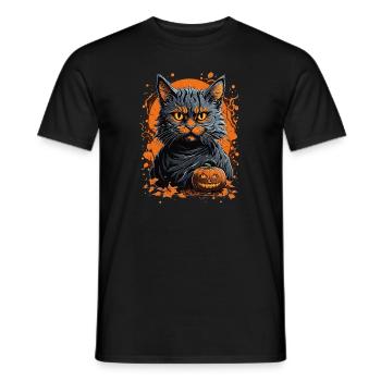 Haunted Feline Fantasy: Scary Cat Halloween Pumpki - Men's T-Shirt - black - Front - AI Model Male 178 light (178cm)