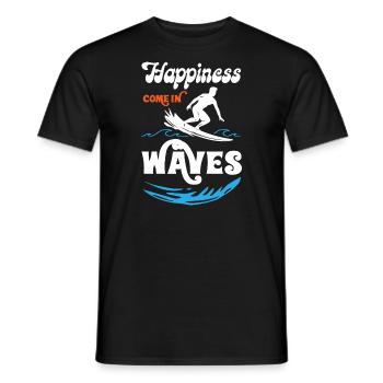Happiness Comes In Waves Surfing - Men's T-Shirt - black - Front - AI Model Male 178 light (178cm)