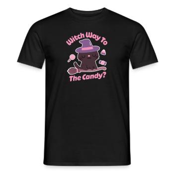 Cute Cat Witch Way To The Candy Funny - Men's T-Shirt - black - Front - AI Model Male 178 light (178cm)