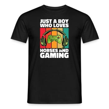 Gamer et Chevaux : Jeux Vidéo et Aventure Équestre - T-shirt homme - noir - Devant - AI Model Male 178 light (178cm)