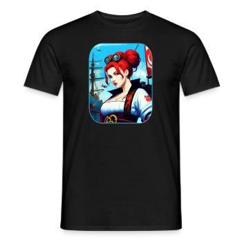 Cool pirate aux cheveux roux dans le style I’m Steampung - T-shirt homme - noir - Devant - AI Model Male 178 light (178cm)
