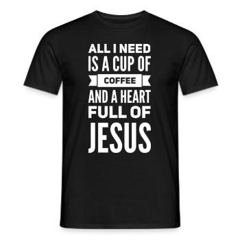 Tasse de café et cœur plein de Jésus - T-shirt homme - noir - Devant - AI Model Male 178 light (178cm)