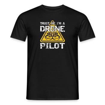 Drone with warning sign Drone flyer - Men's T-Shirt - black - Front - AI Model Male 178 light (178cm)