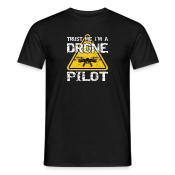 Drone with warning sign Drone flyer - Men's T-Shirt - black - Front - AI Model Male 178 light (178cm)