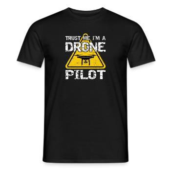 Drone with warning sign Drone flyer - Men's T-Shirt - black - Front - AI Model Male 178 light (178cm)