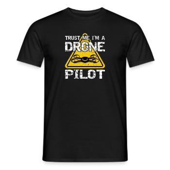 Drone with warning sign Drone flyer - Men's T-Shirt - black - Front - AI Model Male 178 light (178cm)