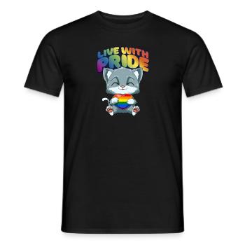 Leben mit Stolz LGBTQ Herz - Katze Umarmung LGBTQ - Männer T-Shirt - Schwarz - Vorne - AI Model Male 178 light (178cm)