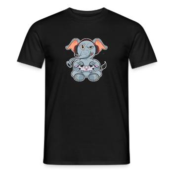 Elephant With Gaming Controller I Funny Gaming I - Männer T-Shirt - Schwarz - Vorne - AI Model Male 178 light (178cm)