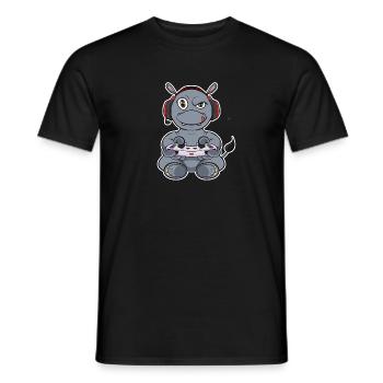 Hippo With Gaming Controller I Funny Gaming I - Männer T-Shirt - Schwarz - Vorne - AI Model Male 178 light (178cm)