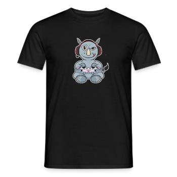 Rhino With Gaming Controller I Funny Gaming I - Männer T-Shirt - Schwarz - Vorne - AI Model Male 178 light (178cm)