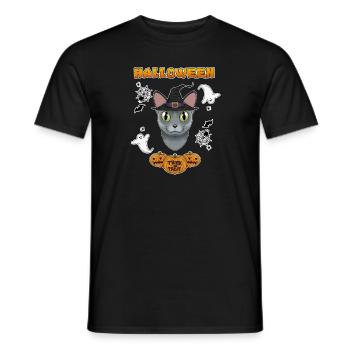 Russian Blue Cat Lover I Happy Halloween - Männer T-Shirt - Schwarz - Vorne - AI Model Male 178 light (178cm)