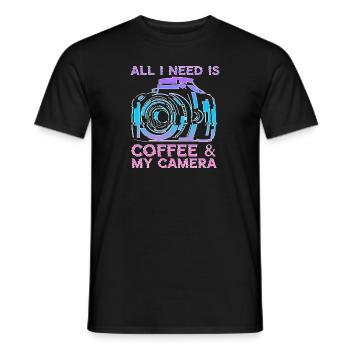 All I Need Is Coffee And My Camera Photograph - Men's T-Shirt - black - Front - AI Model Male 178 light (178cm)
