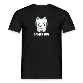 Zocken Jungen Katze - Computer Spiele Videospiele - Männer T-Shirt - Schwarz - Vorne - AI Model Male 178 light (178cm)