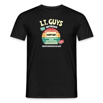 Funny IT Guy Shirt, Put in A Ticket Shirt I.T. Dep - Men's T-Shirt - black - Front - AI Model Male 178 light (178cm)
