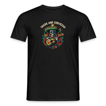 Tacos and Cervezas Taco Eater Mexican Food Alcohol - Men's T-Shirt - black - Front - AI Model Male 178 light (178cm)