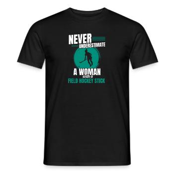Sports Defender A Woman With A Field Hockey Stick - Men's T-Shirt - black - Front - AI Model Male 178 light (178cm)