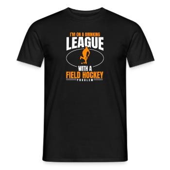 Ligue avec un joueur de hockey sur gazon qui marque un gardien de but - T-shirt homme - noir - Devant - AI Model Male 178 light (178cm)