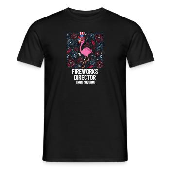 4th Of July Fireworks Director Flamingo US Flag - Männer T-Shirt - Schwarz - Vorne - AI Model Male 178 light (178cm)