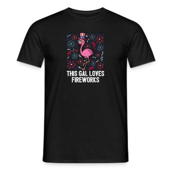 4th Of July This Gal Loves Fireworks USA Flamingo - Men's T-Shirt - black - Front - AI Model Male 178 light (178cm)