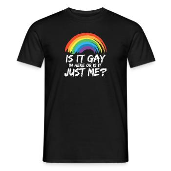 Proud LGBTQ Ally Is It Gay Here Gay Pride Parade - Men's T-Shirt - black - Front - AI Model Male 178 light (178cm)