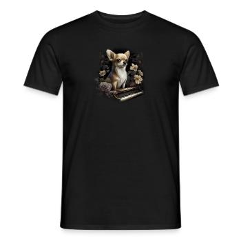 Chihuahua spielt Klavier Piano Klassische Musik - Männer T-Shirt - Schwarz - Vorne - AI Model Male 178 light (178cm)