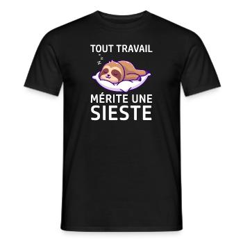 Tout travail mérite une sieste - drôle paresseux - T-shirt homme - noir - Devant - AI Model Male 178 light (178cm)