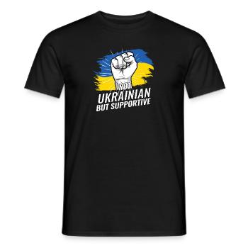 Not Ukrainian But Supportive Ukraine Flag Country - Men's T-Shirt - black - Front - AI Model Male 178 light (178cm)