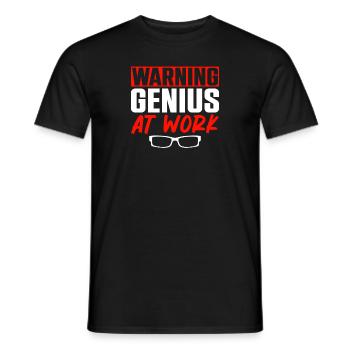 Warning Genius At Work - Men's T-Shirt - black - Front - AI Model Male 178 light (178cm)