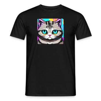 Chat de mauvaise humeur aux couleurs vives - T-shirt homme - noir - Devant - AI Model Male 178 light (178cm)
