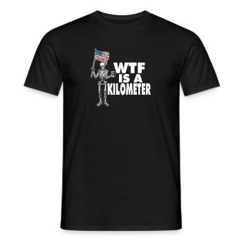 WTF Is A Kilometer Meme Skeleton USA Flag - Men's T-Shirt - black - Front - AI Model Male 178 light (178cm)