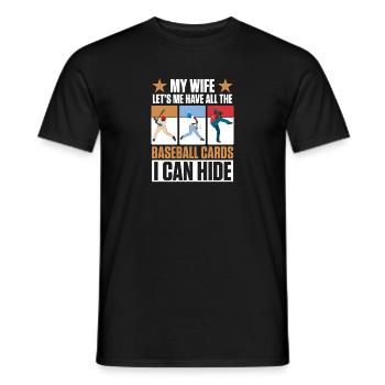 My Wife Lets Me Have All The Baseball Cards Funny - Men's T-Shirt - black - Front - AI Model Male 178 light (178cm)