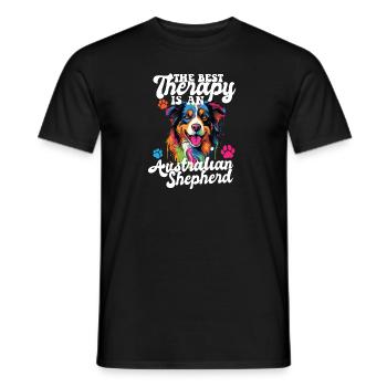 Australian Shepherd Pop Art & Dog Lover & Splash - Men's T-Shirt - black - Front - AI Model Male 178 light (178cm)