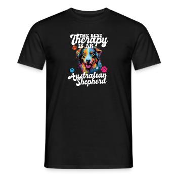 Australian Shepherd Pop Art & Dog Lover & Splash - Men's T-Shirt - black - Front - AI Model Male 178 light (178cm)
