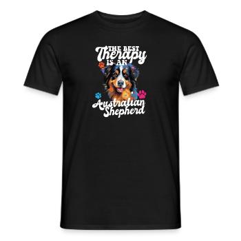 Australian Shepherd Pop Art & Dog Lover & Splash - Men's T-Shirt - black - Front - AI Model Male 178 light (178cm)