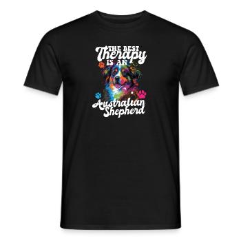 Australian Shepherd Pop Art & Dog Lover & Splash - Men's T-Shirt - black - Front - AI Model Male 178 light (178cm)
