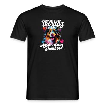 Australian Shepherd Pop Art & Dog Lover & Splash - Men's T-Shirt - black - Front - AI Model Male 178 light (178cm)