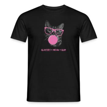Katze in Brille mit rosa Kaugummi - Männer T-Shirt - Schwarz - Vorne - AI Model Male 178 light (178cm)